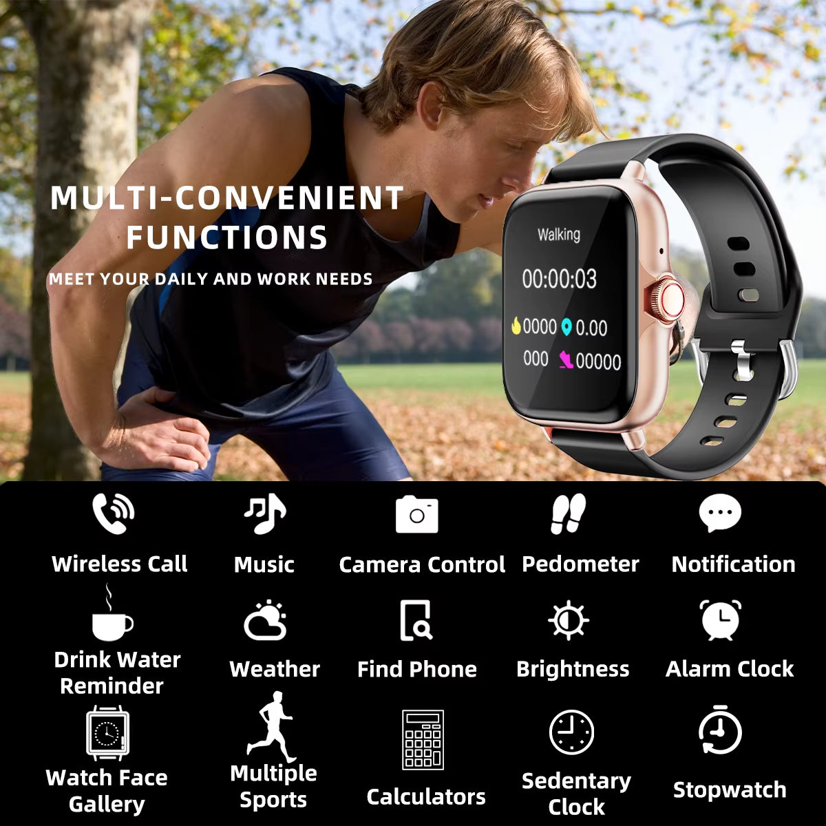 Smart Watch Message Answer Call Sleep Monitoring Sports Pedometer Weather Information Alerts Alarm Clock Wome Smartwatches Men